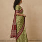 Printed Pure Matka Silk Saree with Contrast Border in Olive