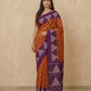 Printed Pure Matka Silk Saree with Contrast Border in Rust Purple