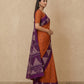 Printed Pure Matka Silk Saree with Contrast Border in Rust Purple
