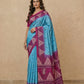Printed Pure Matka Silk Saree with Contrast Border in Sky Blue