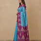 Printed Pure Matka Silk Saree with Contrast Border in Sky Blue