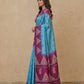 Printed Pure Matka Silk Saree with Contrast Border in Sky Blue