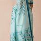 Hand-Painted Pure Silk Saree with Solid Resham Border in Aqua