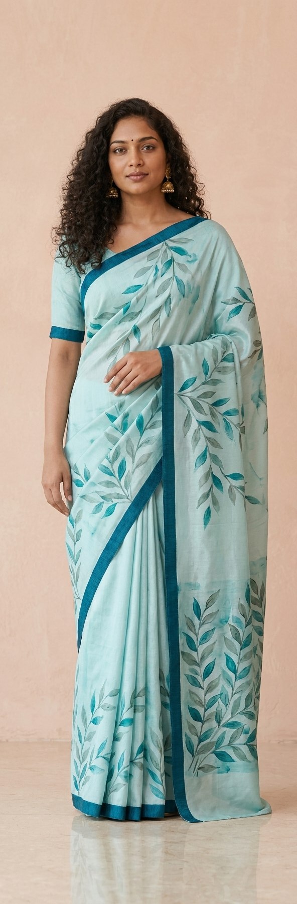 Hand-Painted Pure Silk Saree with Solid Resham Border in Aqua