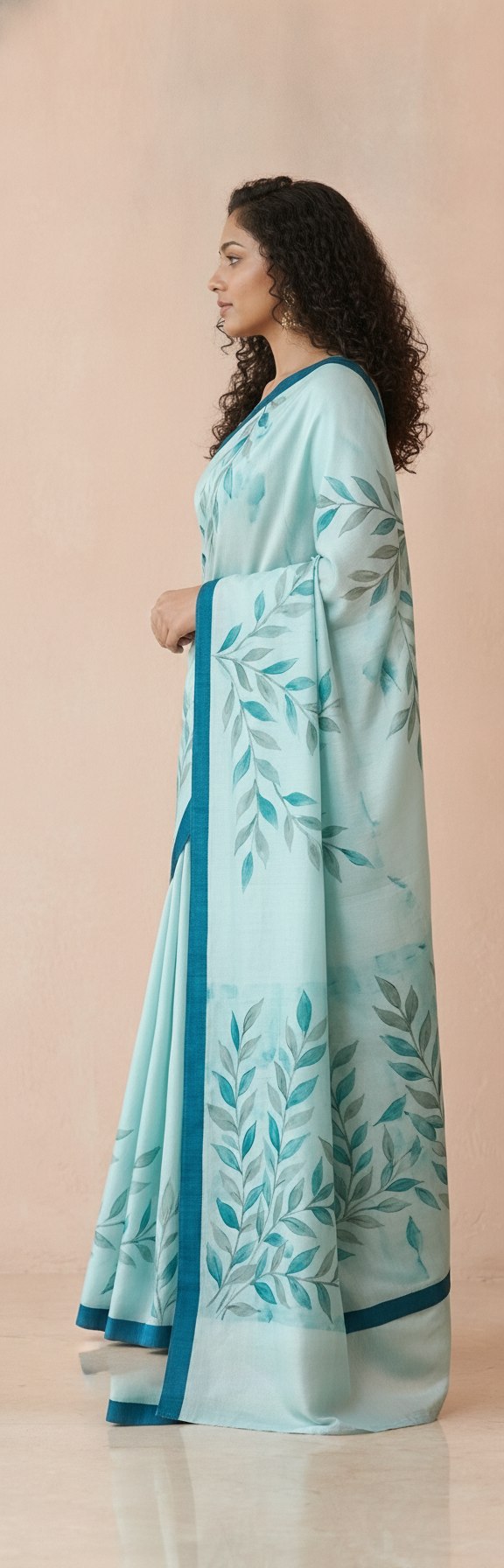 Hand-Painted Pure Silk Saree with Solid Resham Border in Aqua