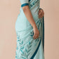 Hand-Painted Pure Silk Saree with Solid Resham Border in Aqua