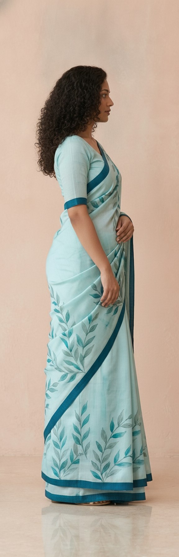 Hand-Painted Pure Silk Saree with Solid Resham Border in Aqua