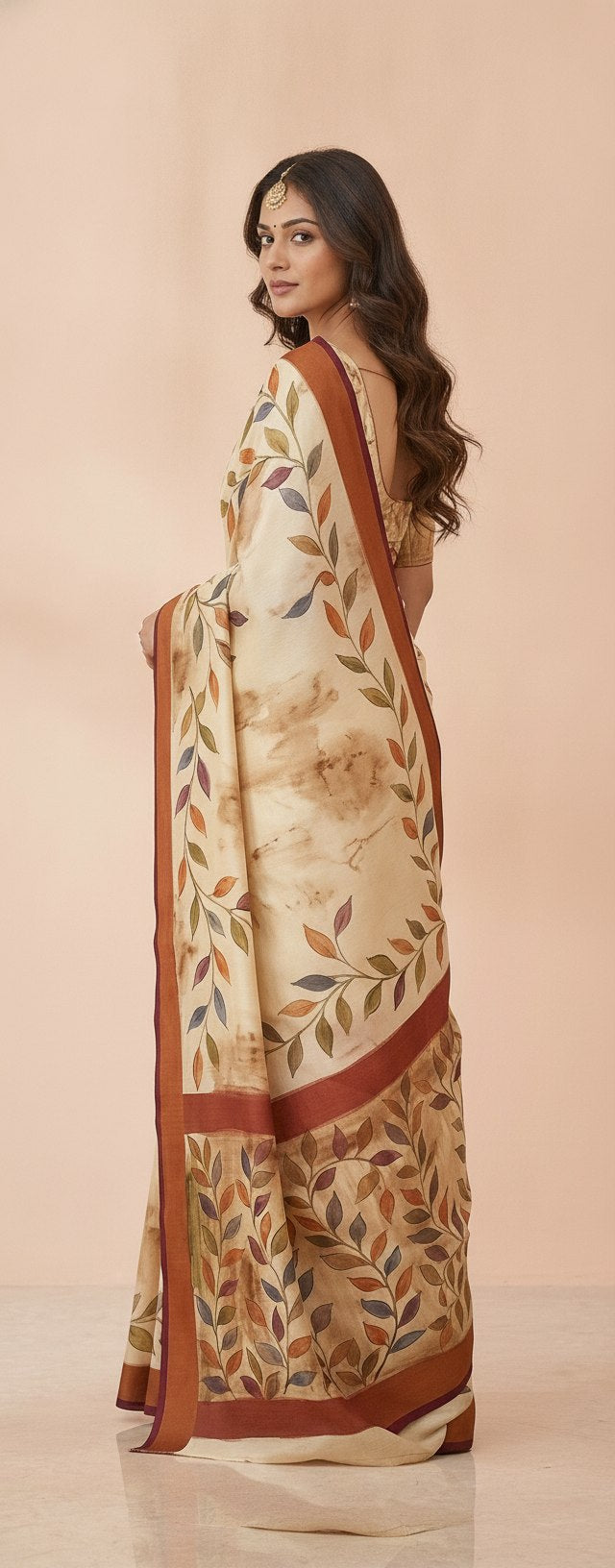Hand-Painted Pure Silk Saree with Solid Resham Border in Ivory Vines