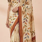 Hand-Painted Pure Silk Saree with Solid Resham Border in Ivory Vines