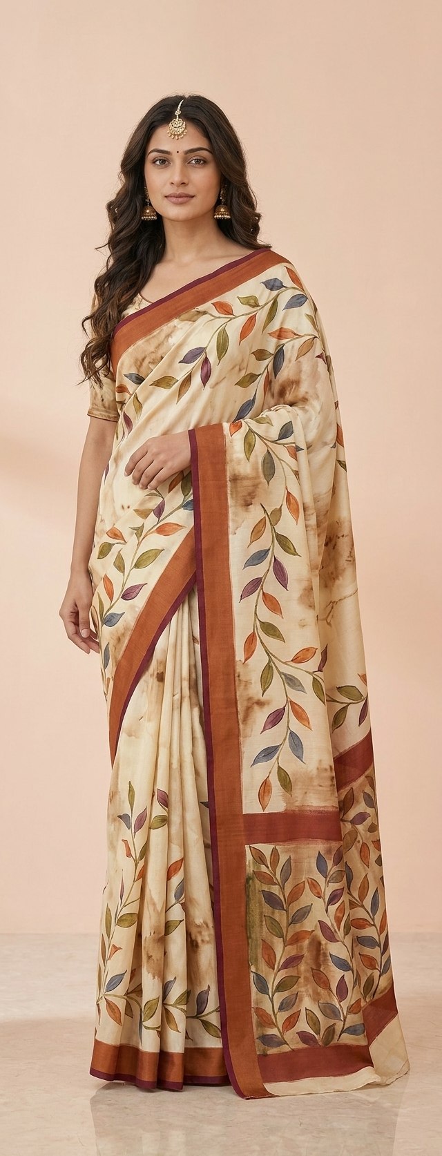 Hand-Painted Pure Silk Saree with Solid Resham Border in Ivory Vines
