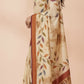 Hand-Painted Pure Silk Saree with Solid Resham Border in Ivory Vines