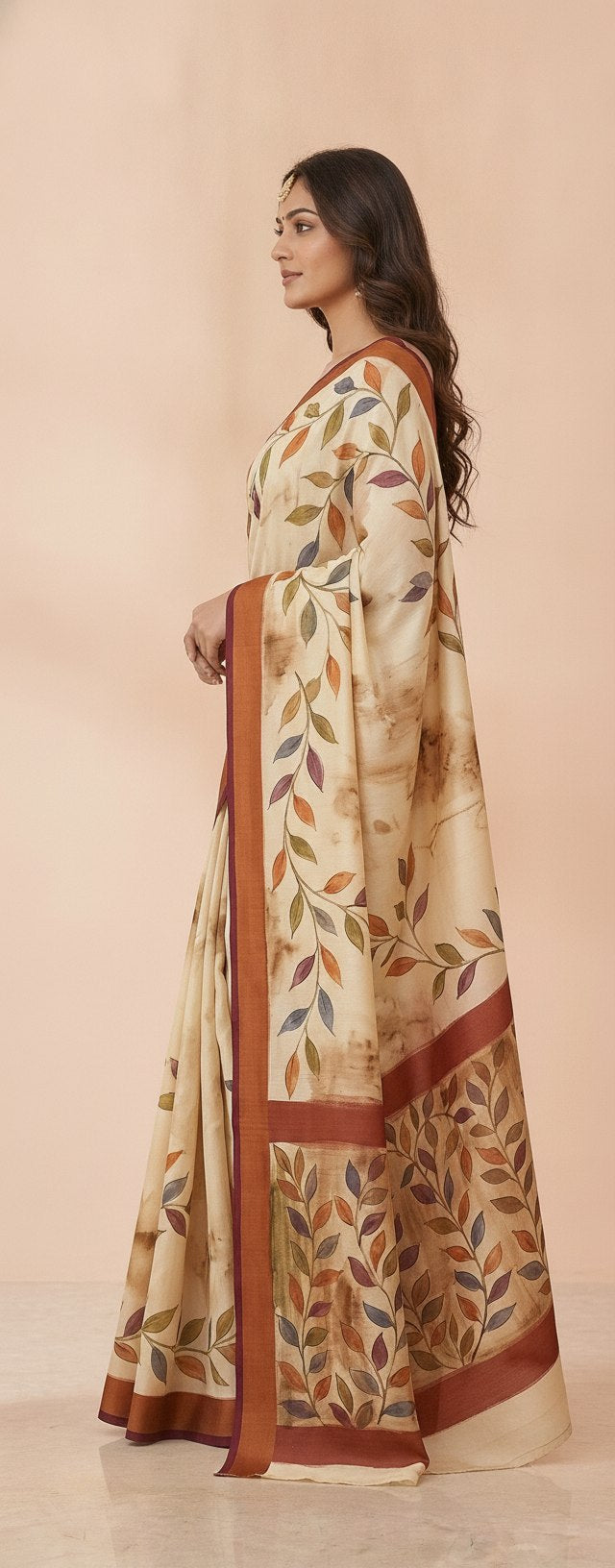 Hand-Painted Pure Silk Saree with Solid Resham Border in Ivory Vines