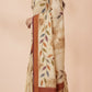 Hand-Painted Pure Silk Saree with Solid Resham Border in Ivory Vines