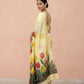 Hand-Painted Pure Silk Saree with Solid Resham Border in Lemon Tulips