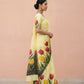 Hand-Painted Pure Silk Saree with Solid Resham Border in Lemon Tulips