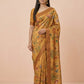 Hand-Painted Pure Silk Saree with Solid Resham Border in Mustard