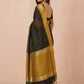 Katha Ghatchola Mercerised Cotton Saree with Jacquard Border in Black Yellow