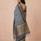 Katha Ghatchola Mercerised Cotton Saree with Jacquard Border in Grey Navy