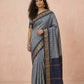 Katha Ghatchola Mercerised Cotton Saree with Jacquard Border in Grey Navy