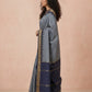Katha Ghatchola Mercerised Cotton Saree with Jacquard Border in Grey Navy