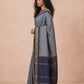 Katha Ghatchola Mercerised Cotton Saree with Jacquard Border in Grey Navy