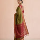 Katha Ghatchola Mercerised Cotton Saree with Jacquard Border in Olive Red