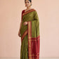 Katha Ghatchola Mercerised Cotton Saree with Jacquard Border in Olive Red