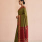 Katha Ghatchola Mercerised Cotton Saree with Jacquard Border in Olive Red