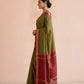 Katha Ghatchola Mercerised Cotton Saree with Jacquard Border in Olive Red