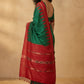 Mercerised Cotton Saree with Ikkat Temple Border in Emerald Red