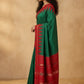 Mercerised Cotton Saree with Ikkat Temple Border in Emerald Red