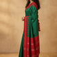 Mercerised Cotton Saree with Ikkat Temple Border in Emerald Red