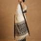 Mercerised Cotton Saree with Ikkat Temple Border in Ivory Black