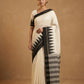 Mercerised Cotton Saree with Ikkat Temple Border in Ivory Black