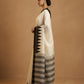 Mercerised Cotton Saree with Ikkat Temple Border in Ivory Black