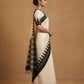 Mercerised Cotton Saree with Ikkat Temple Border in Ivory Black