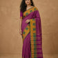 Mercerised Cotton Saree with Ikkat Temple Border in Magenta Purple