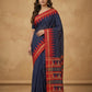 Mercerised Cotton Saree with Ikkat Temple Border in Navy Red