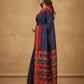 Mercerised Cotton Saree with Ikkat Temple Border in Navy Red