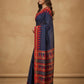 Mercerised Cotton Saree with Ikkat Temple Border in Navy Red