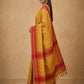 Mercerised Cotton Saree with Ikkat Temple Border in Yellow Red