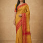 Mercerised Cotton Saree with Ikkat Temple Border in Yellow Red
