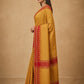 Mercerised Cotton Saree with Ikkat Temple Border in Yellow Red