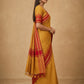 Mercerised Cotton Saree with Ikkat Temple Border in Yellow Red