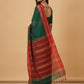 Mercerised Cotton Saree with Jacquard Zari Border in Green Red