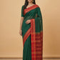 Mercerised Cotton Saree with Jacquard Zari Border in Green Red