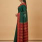 Mercerised Cotton Saree with Jacquard Zari Border in Green Red