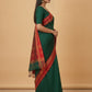 Mercerised Cotton Saree with Jacquard Zari Border in Green Red