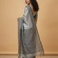 Mercerised Cotton Saree with Jacquard Zari Border in Grey Black