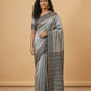 Mercerised Cotton Saree with Jacquard Zari Border in Grey Black